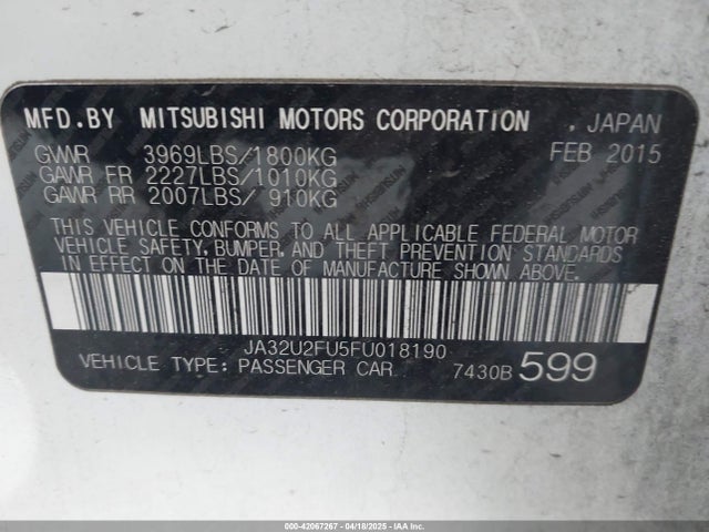 2015 MITSUBISHI LANCER JA32U2FU5FU018190 Photo 8