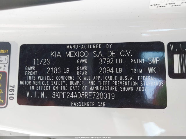 3KPF24AD8RE728019 KIA Forte Lxs