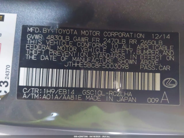 JTHHE5BC8F5003098 Lexus RC 350