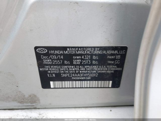 5NPE24AA0FH151012 Hyundai SONATA ECO