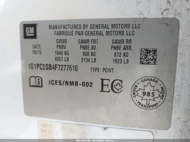 Chevrolet Cruze 1lt Auto 2015 1G1PC5SB4F7277616 Image 9