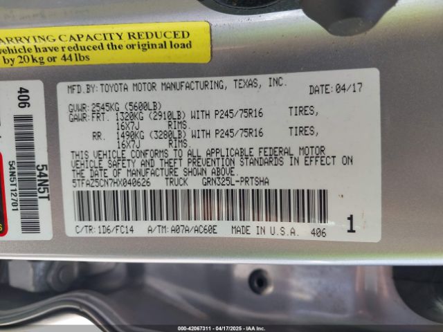 5TFAZ5CN7HX040626 Toyota 2gr-fks