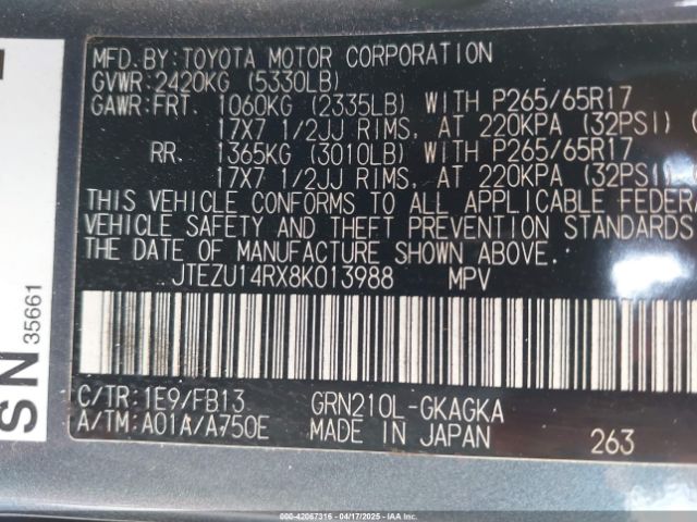 2008 TOYOTA 4RUNNER JTEZU14RX8K013988 Photo 8