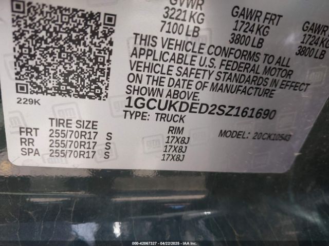 1GCUKDED2SZ161690 Chevrolet Silverado 1500 4wd  Standard Bed Lt