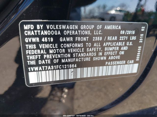 1VWAT7A31FC121864 Volkswagen Passat 1.8t Limited Edition