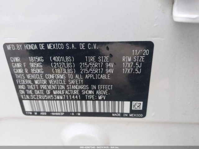 3CZRU5H53MM711441 Honda Hr-v 2wd Ex