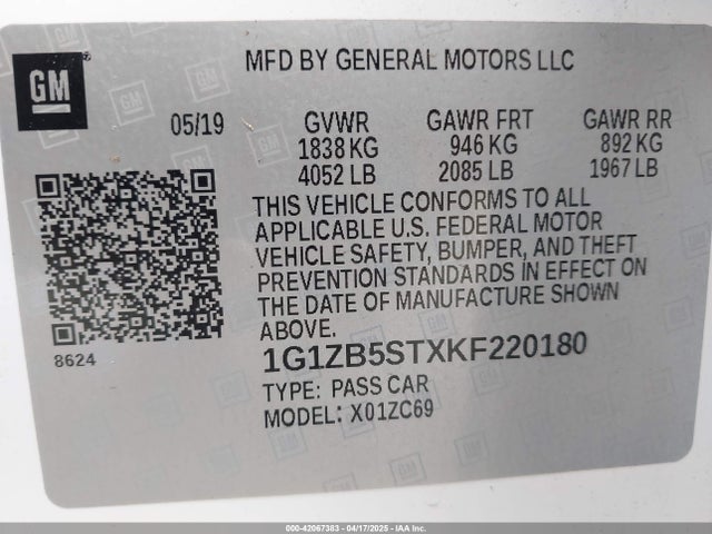 1G1ZB5STXKF220180 Chevrolet Malibu 1ls