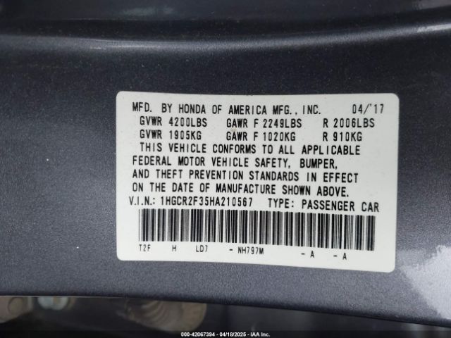1HGCR2F35HA210567 Honda ACCORD LX