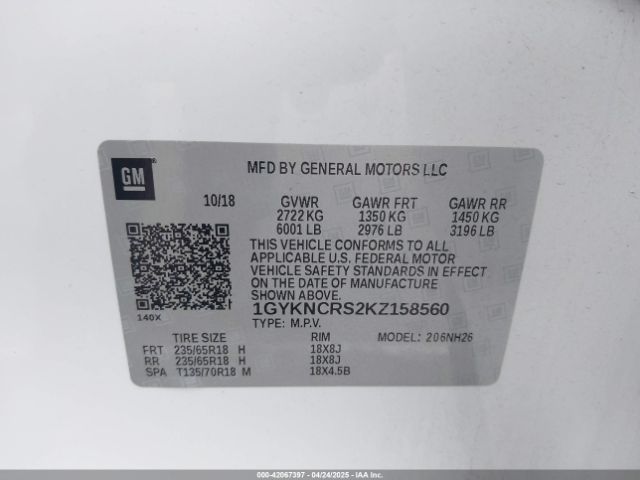 1GYKNCRS2KZ158560 Cadillac XT5 LUXURY