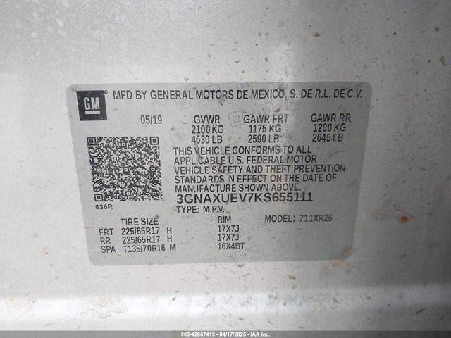 3GNAXUEV7KS655111 Chevrolet lyx - direct injection, vvt, fgt, turbo, alum, gen1