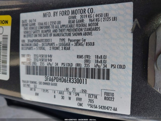 3FA6P0HD6ER330011 Ford FUSION SE