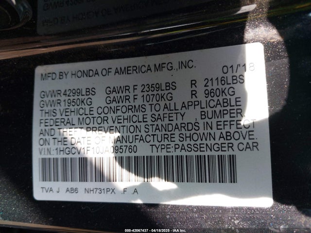 1HGCV1F10JA095760 Honda ACCORD LX