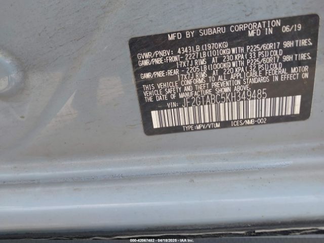JF2GTABC5KH349485 Subaru Crosstrek 2.0i