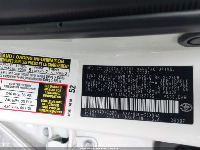 4T1DAACK3SU087725 Toyota CAMRY SE