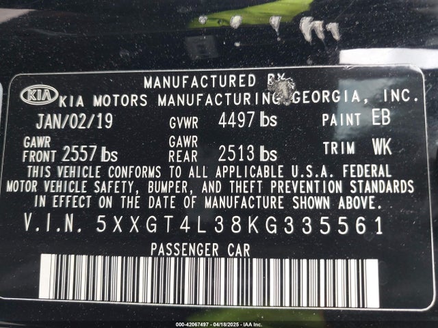 5XXGT4L38KG335561 KIA gdi