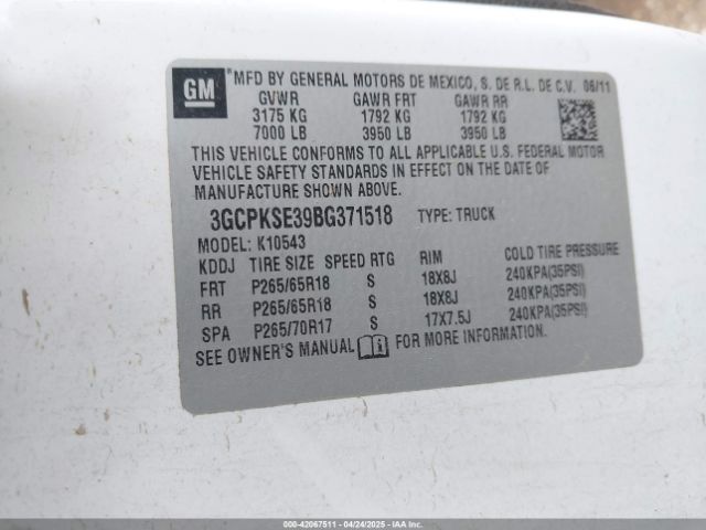 2011 CHEVROLET SILVERADO 1500 3GCPKSE39BG371518 Photo 8