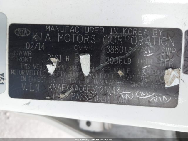 KNAFX4A66E5221447 KIA FORTE LX