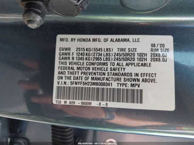 5FNYF5H23MB008041 Honda Pilot 2wd Special Edition