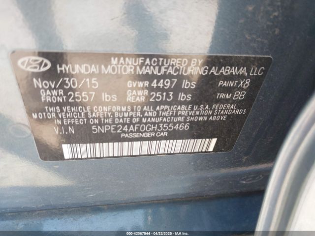 5NPE24AF0GH355466 Hyundai SONATA SE