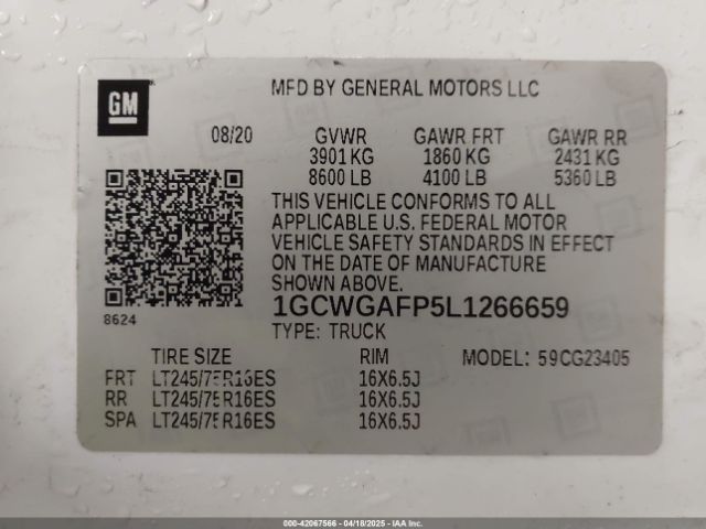 1GCWGAFP5L1266659 Chevrolet Express Cargo Rwd 2500 Regular Wheelbase Wt