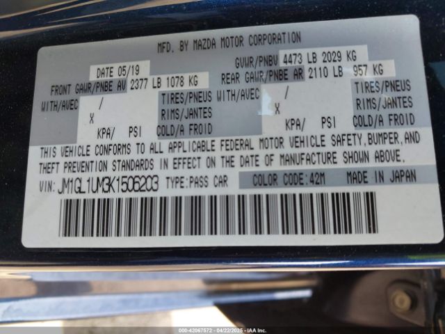 2019 MAZDA MAZDA6 JM1GL1UM3K1506203 Photo 8