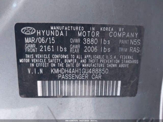 KMHDH4AH1GU488850 Hyundai Elantra Sport