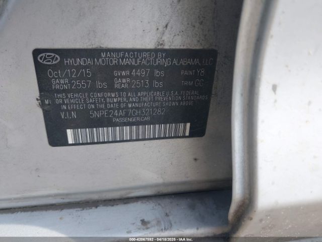 5NPE24AF7GH321282 Hyundai SONATA SE