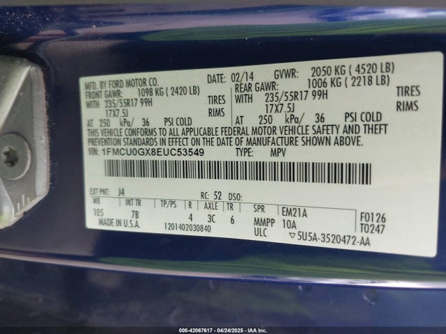 1FMCU0GX8EUC53549 Ford ESCAPE SE