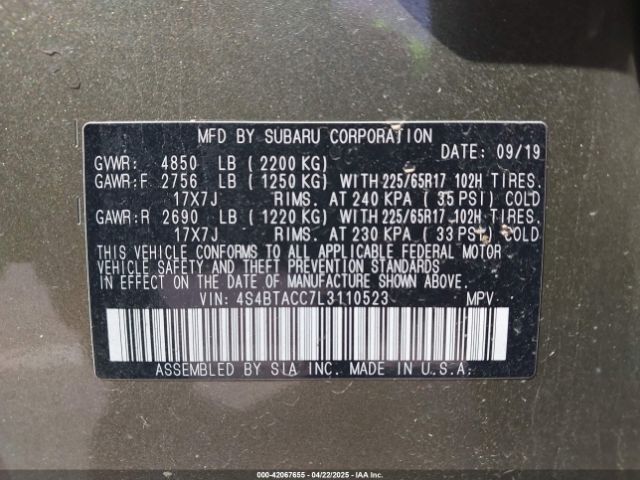 4S4BTACC7L3110523 Subaru Outback Premium