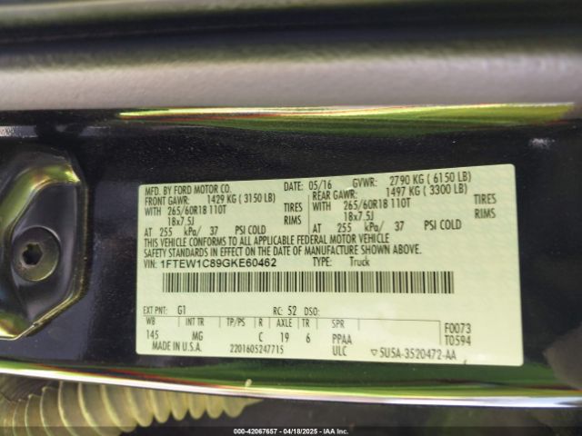 1FTEW1C89GKE60462 Ford F-150 Xlt