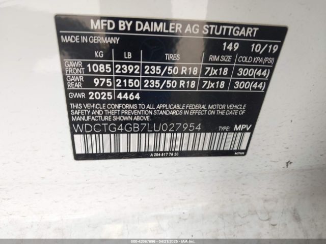 WDCTG4GB7LU027954 Mercedes-Benz Gla 250 4matic