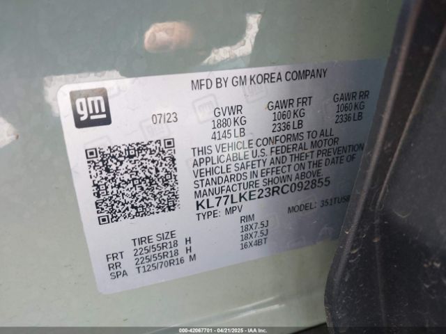KL77LKE23RC092855 Chevrolet Trax Fwd Activ
