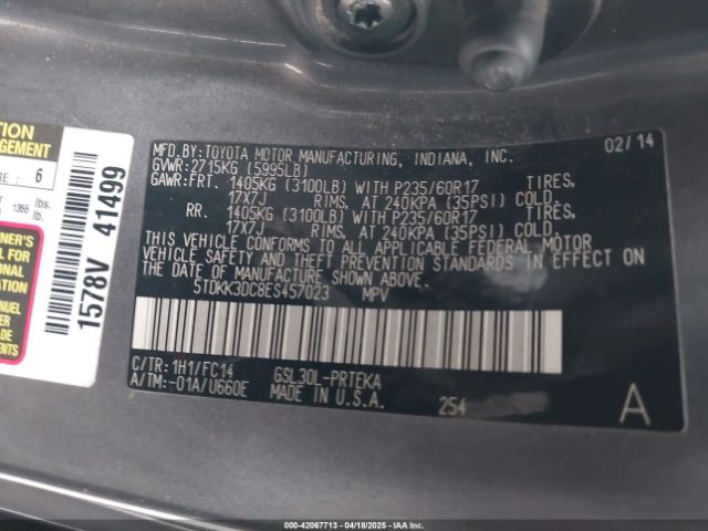5TDKK3DC8ES457023 Toyota Sienna Le V6 8 Passenger
