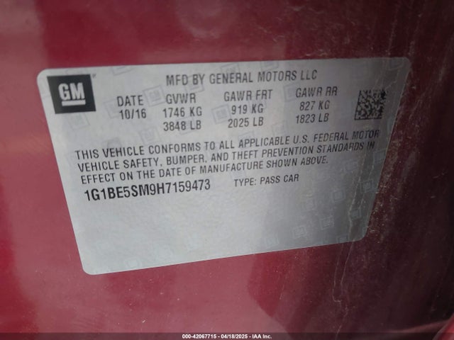 1G1BE5SM9H7159473 Chevrolet Cruze Lt Auto