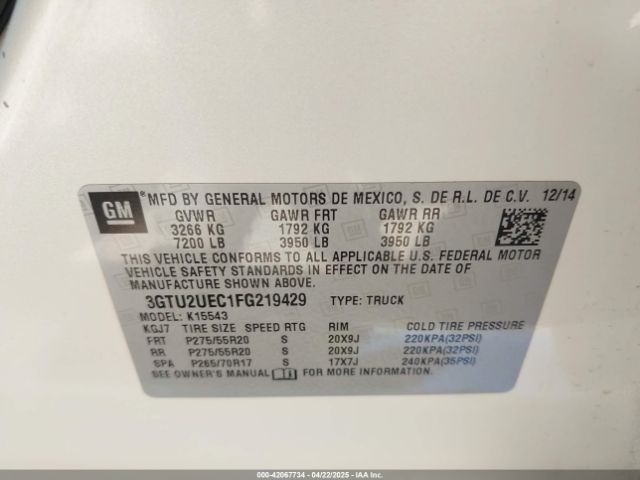 3GTU2UEC1FG219429 GMC Sierra 1500 Sle