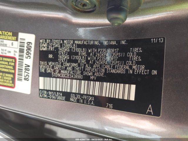 2014 TOYOTA SIENNA 5TDYK3DC2ES438980 Photo 8