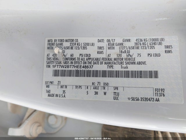 Ford F-250 Xlt 2017 1FT7W2BT7HEE48637 Image 9