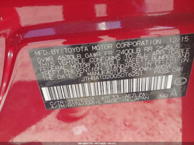 JTHBA1D20G5016251 Lexus IS 200T