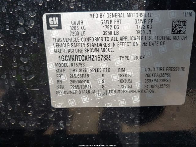 1GCVKRECXHZ157839 Chevrolet Silverado 1500 2lt
