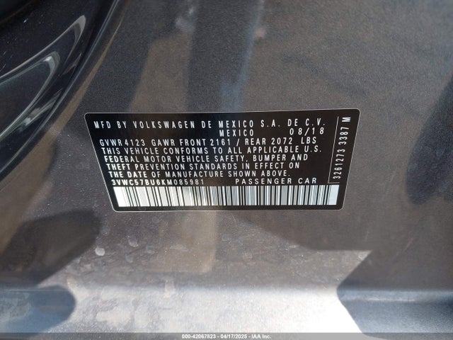 3VWC57BU6KM085981 Volkswagen 1.4 tsi