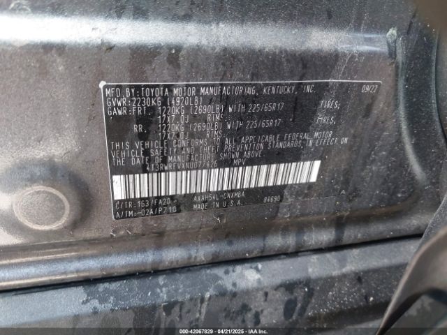 4T3RWRFVXNU077426 Toyota Rav4 Hybrid Xle