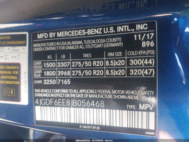 4JGDF6EE8JB056468 Mercedes-Benz Gls 450 4matic