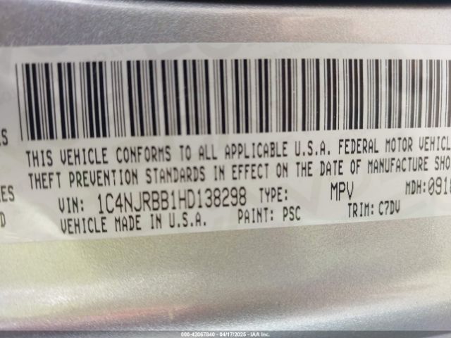 1C4NJRBB1HD138298 Jeep Patriot Sport 4x4