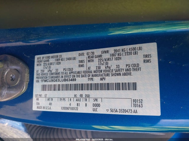 1FMCU9G63LUB63489 Ford ESCAPE SE