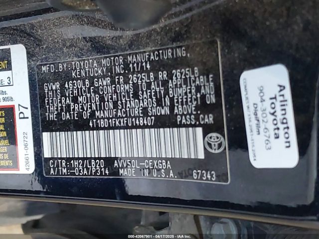 4T1BD1FKXFU148407 Toyota Camry Hybrid Xle