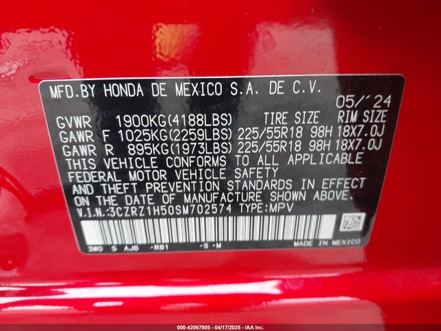 3CZRZ1H50SM702574 Honda k20z5