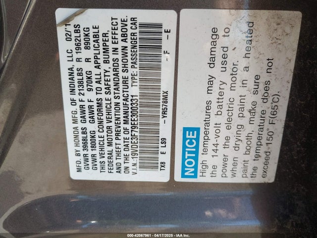 19VDE3F79EE300331 Acura Ilx Hybrid 1.5l