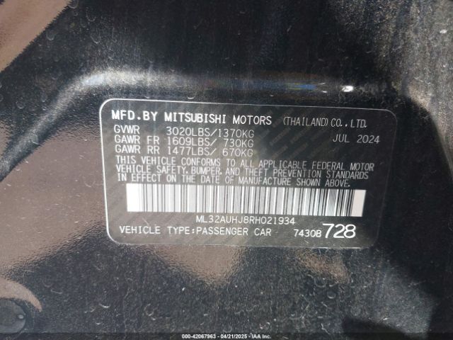 ML32AUHJ8RH021934 Mitsubishi Mirage Es/le