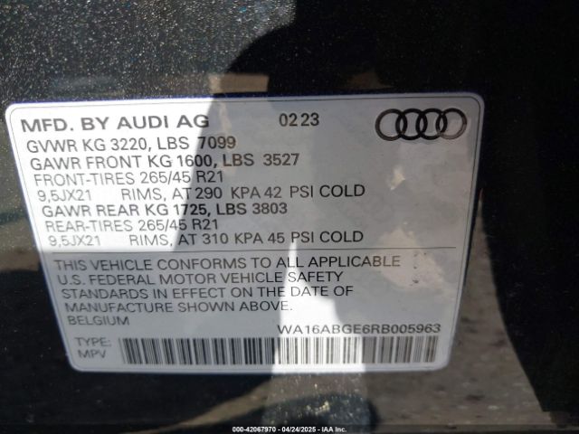 WA16ABGE6RB005963 Audi Q8 E-tron Prestige Quattro