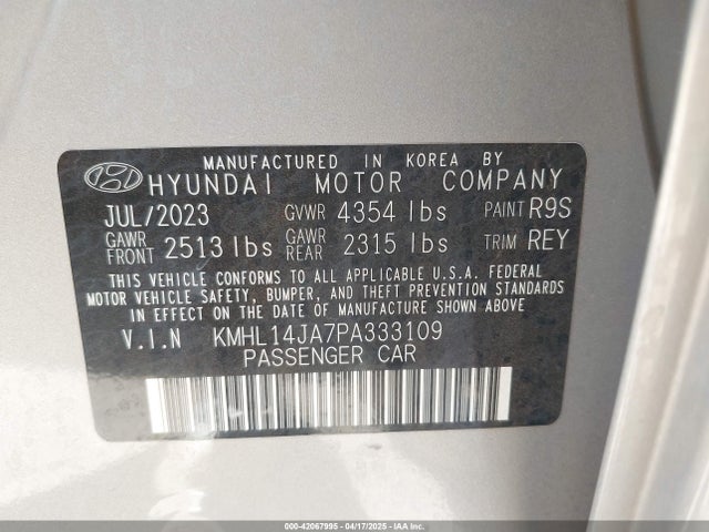 KMHL14JA7PA333109 Hyundai SONATA SEL